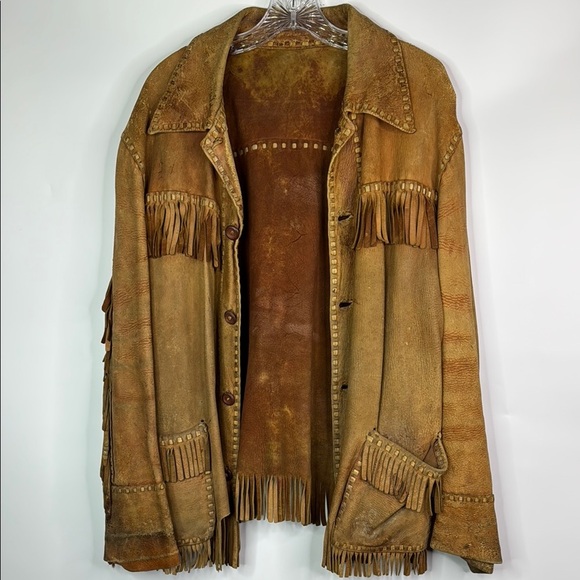 Vintage Buckskin Leather Western Fringe Jacket Size Large - Picture 2 of 14
